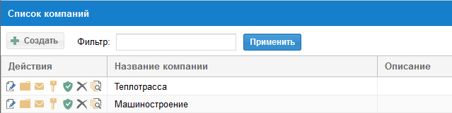 Список компаний как центральная организационная структура